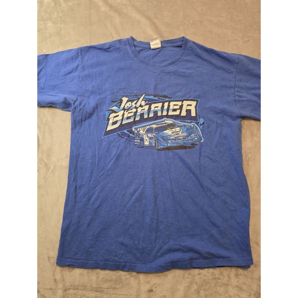Josh Berrier Racing T Shirt Mens L Blue Double Sided Graphic‎ NASCAR Gildan